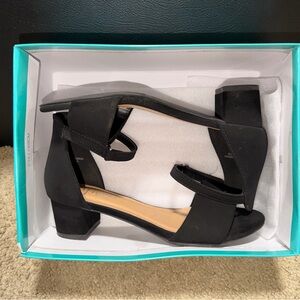 Girls Velvet Open Toe Dress Sandals with Ankle Strap Block